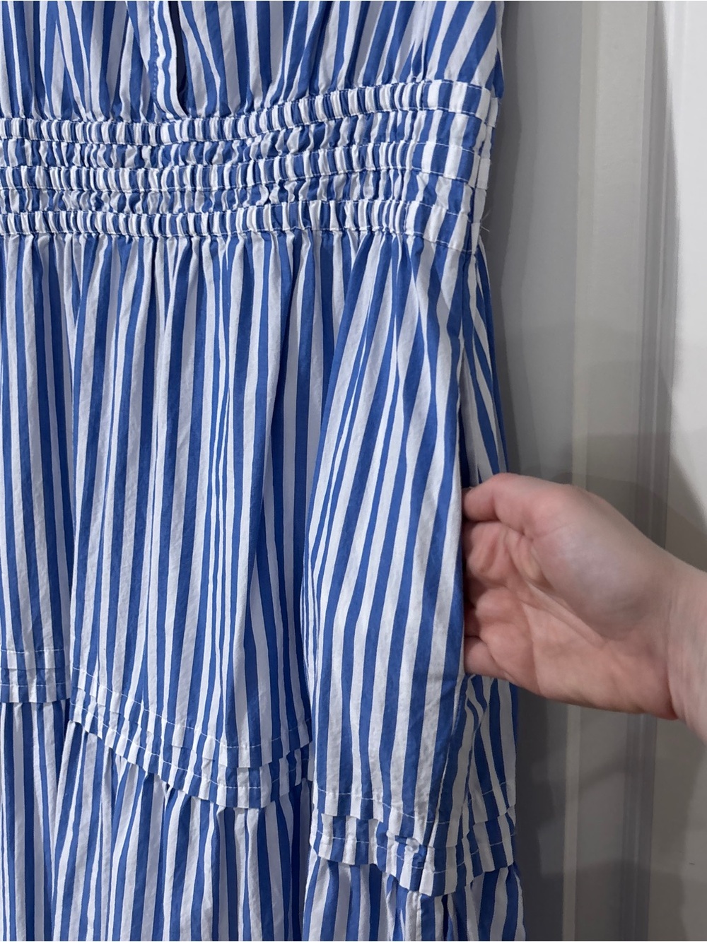 Quince Blue White Striped Cotton Poplin Tiered Maxi Dress Size Medium - Picture 7 of 10